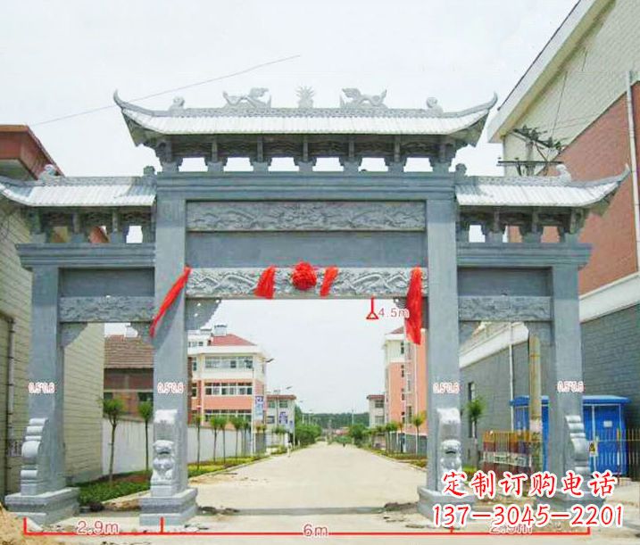 山西小区三门牌坊石雕