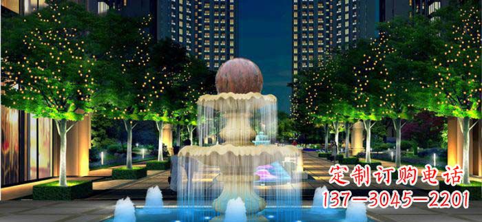 山西小区石来运转风水球石雕喷泉