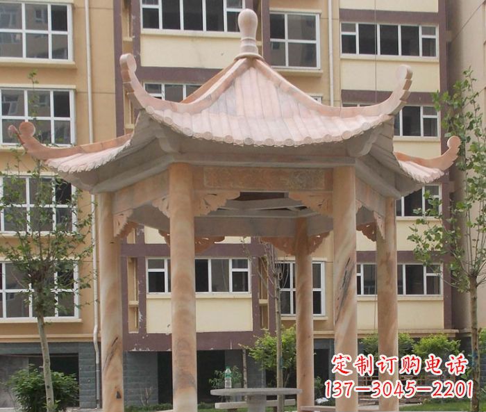 山西小区晚霞红六角凉亭石雕