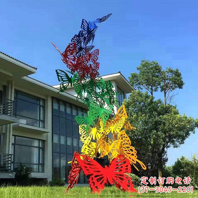 山西小区园林不锈钢彩色蝴蝶景观雕塑