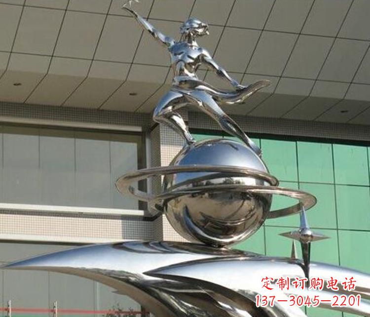 山西校园不锈钢地球和学生景观雕塑