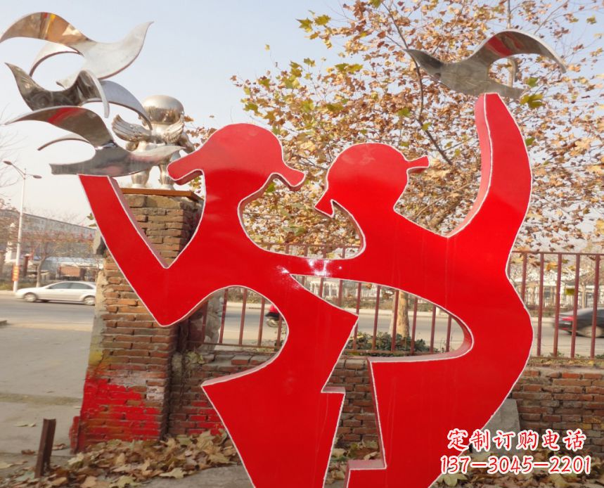 山西校园不锈钢剪影人物和和平鸽雕塑