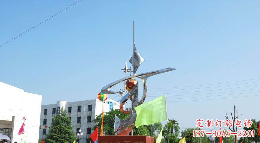 山西校园不锈钢马踏飞燕地球雕塑