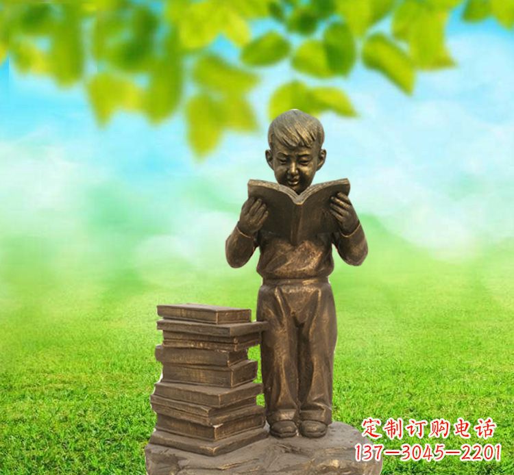 山西校园读书的小男孩铜雕