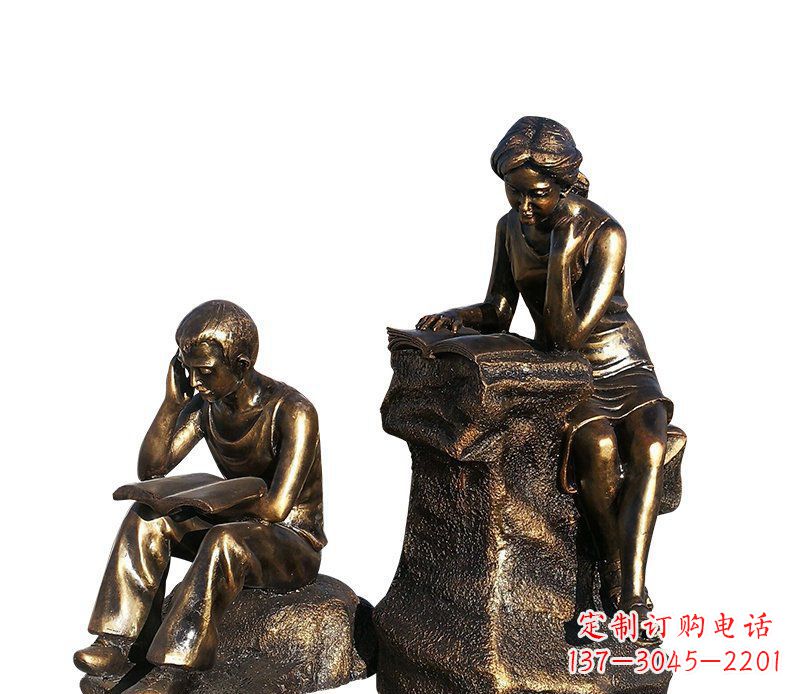 山西校园铸铜学生看书人物雕塑