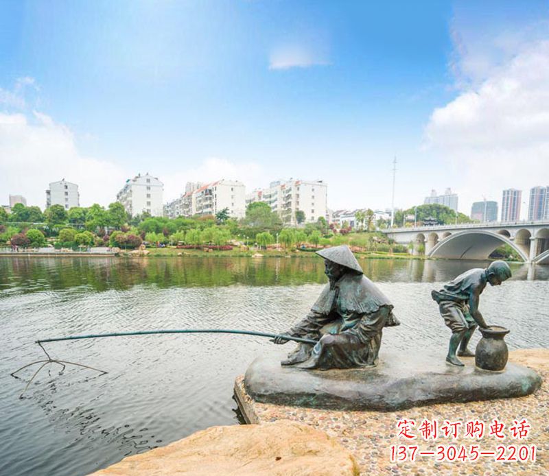 山西渔翁钓鱼公园景观铜雕