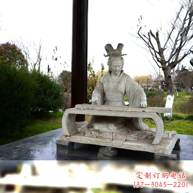 山西虞姬弹琴雕塑-公园古代人物著名美女情景雕塑