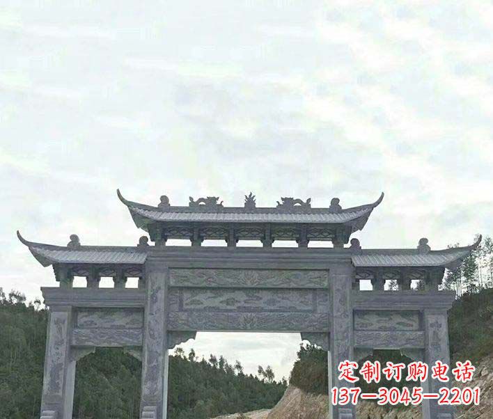 山西园林仿古三门石牌坊景观石雕