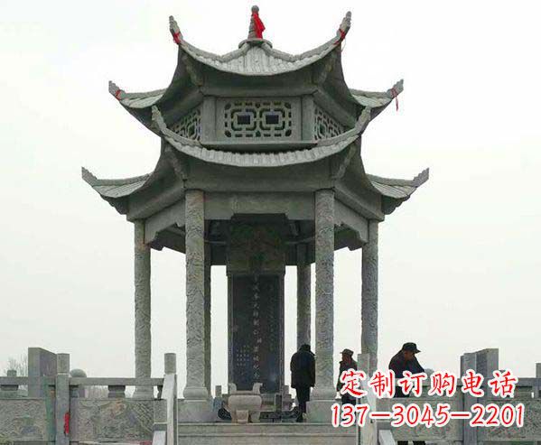 山西园林仿古双层石凉亭景观石雕