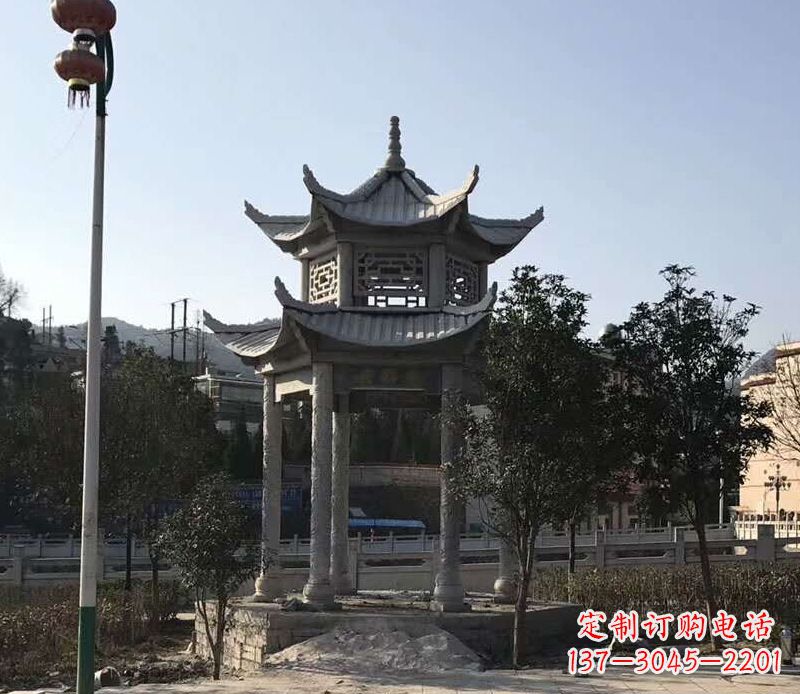 山西园林仿古双层石凉亭景观石雕 (4)