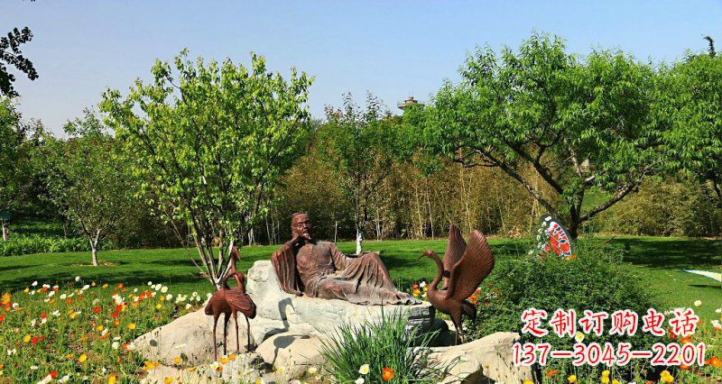 山西园林古代人物仙鹤景观铜雕