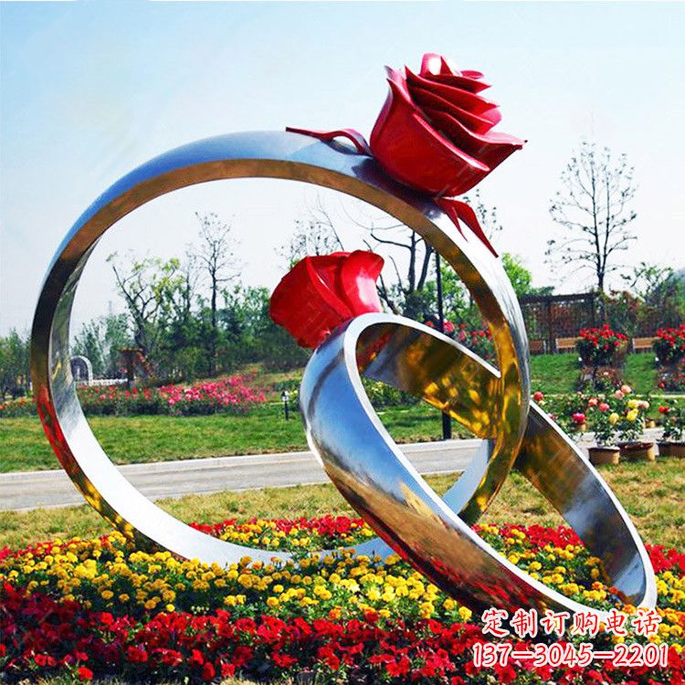 山西园林花丛不锈钢玫瑰花戒指雕塑