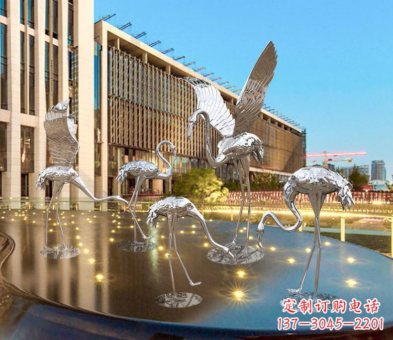 山西园林火烈鸟不锈钢雕塑