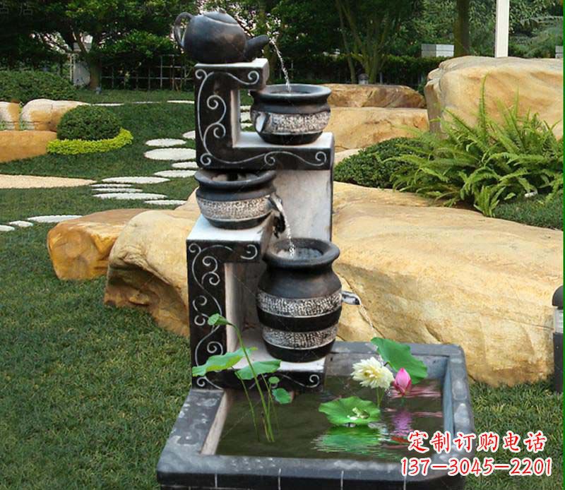 山西园林景观茶壶流水池石雕