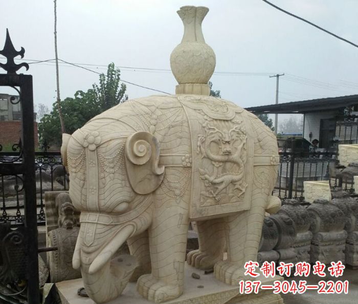 山西园林景观驮瓶大象石雕