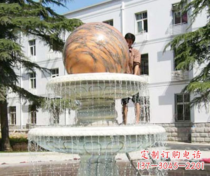 山西园林景观晚霞红风水球喷泉石雕 (2)