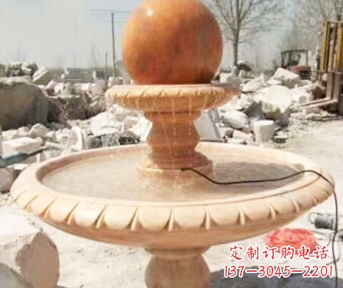 山西园林景观晚霞红风水球喷泉石雕 (3)