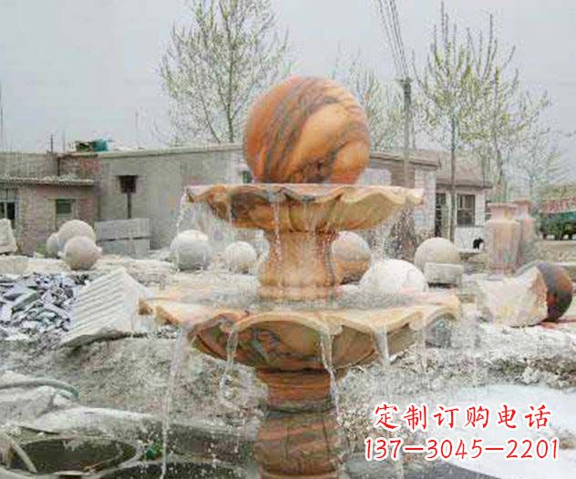 山西园林景观晚霞红风水球喷泉石雕