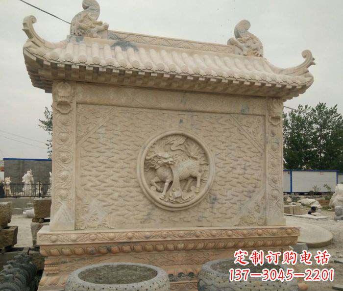 山西园林景观晚霞红石雕影壁