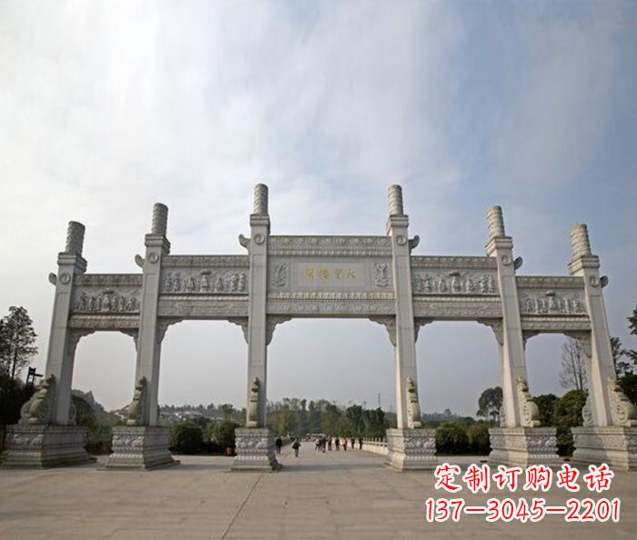 山西园林景观五门石雕牌坊