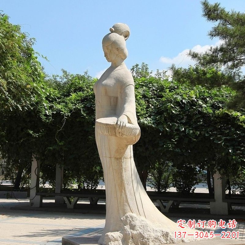 山西园林历史人物著名美女秦罗敷砂岩石雕塑像