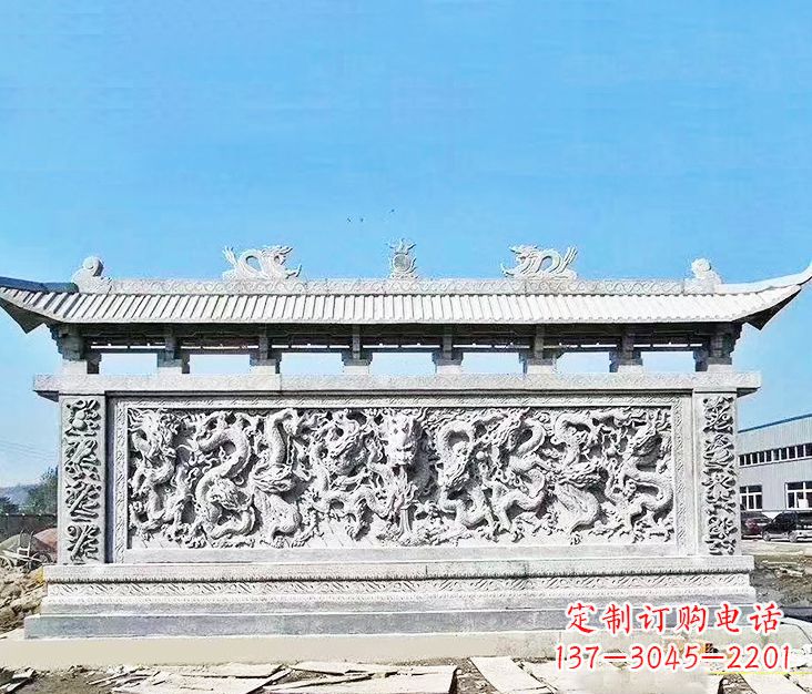 山西园林龙浮雕影壁墙景观石雕