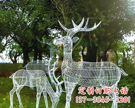 山西园林镂空梅花鹿不锈钢景观雕塑