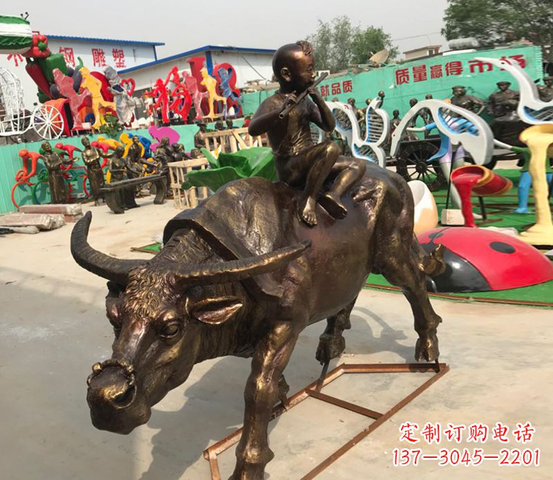 山西园林牧童骑牛铜雕塑