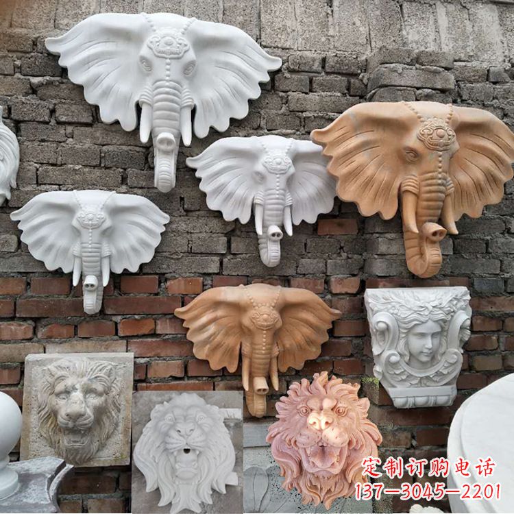 山西园林喷水壁挂大象头部雕塑