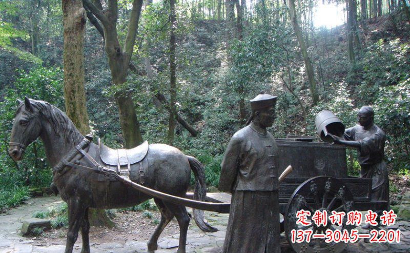 山西园林清朝士兵和马车小品铜雕