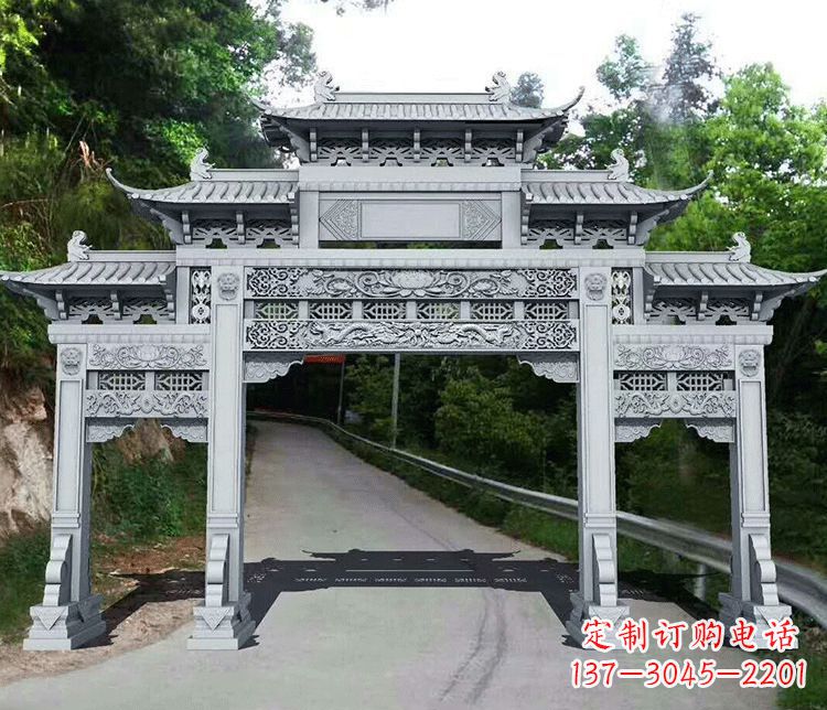 山西园林三门石牌坊景观石雕