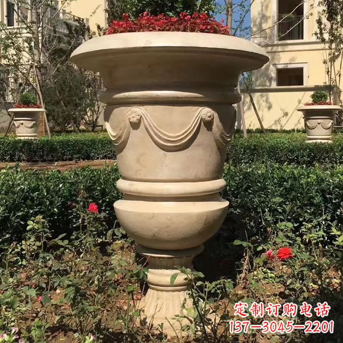 山西园林砂岩石雕花盆