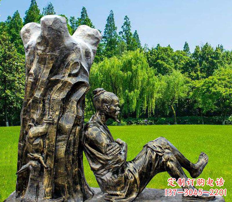 山西园林守株待兔典故人物铜雕