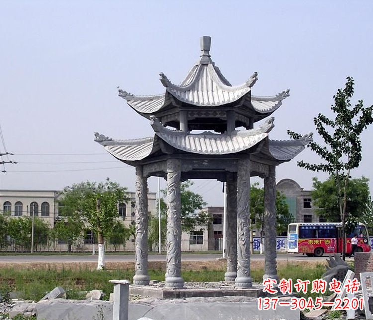 山西园林双层仿古凉亭石雕