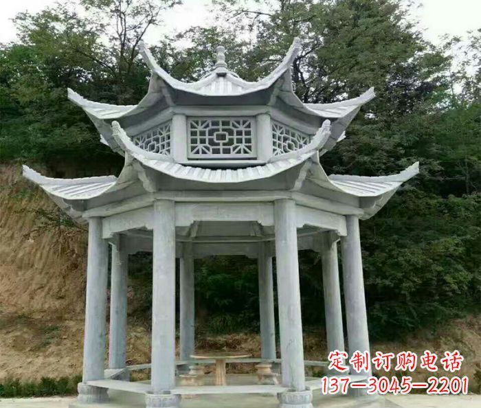 山西园林双层凉亭石雕 (2)