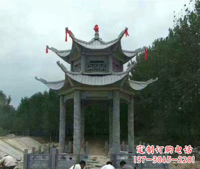 山西园林双层凉亭石雕 (3)