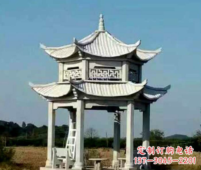 山西园林双层石雕凉亭 (2)