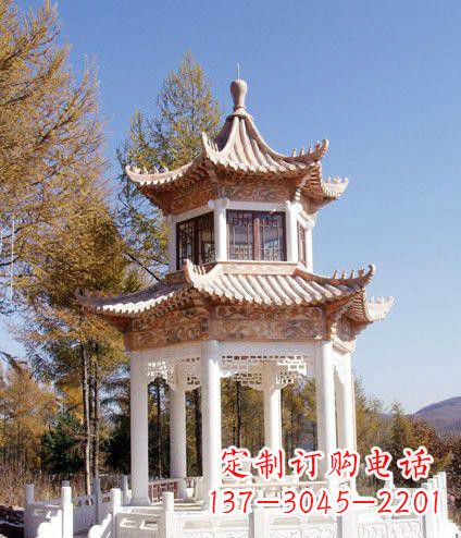 山西园林双层石凉亭景观石雕 (2)