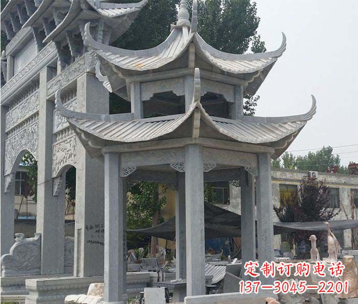 山西园林双层石雕凉亭