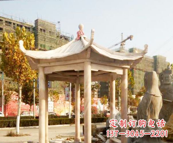 山西园林晚霞红单层凉亭景观石雕