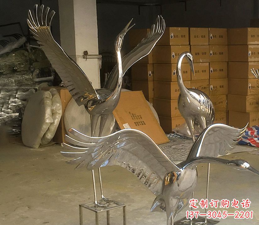山西园林云中仙鹤不锈钢雕塑
