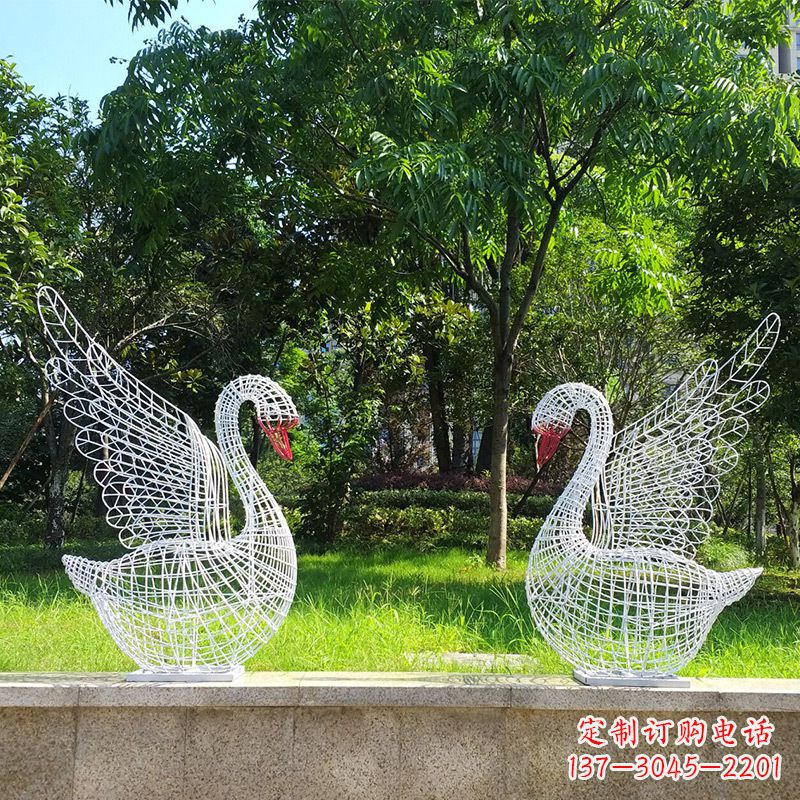 山西展翅天鹅网格雕塑-上色款
