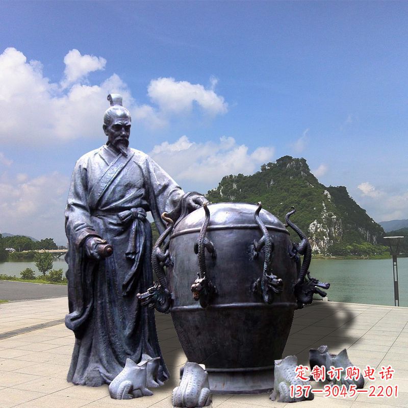 山西张衡地动仪地震仪雕塑-玻璃钢仿铜历史名人情景雕塑