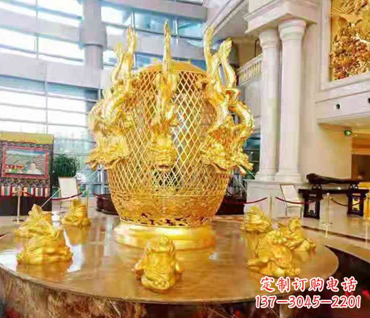 山西张衡地动仪企业景观雕塑摆件纯铜鎏金古仪器