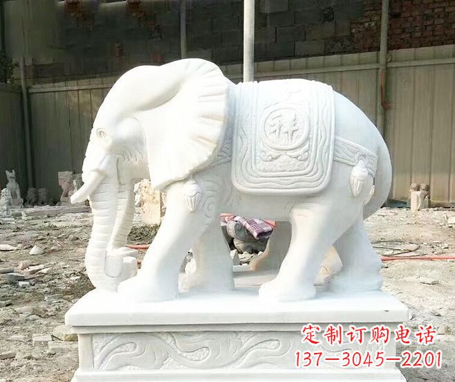 山西招财动物汉白玉大象石雕 (3)