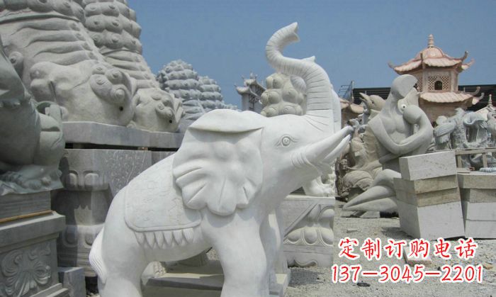 山西招财动物汉白玉长鼻小象石雕