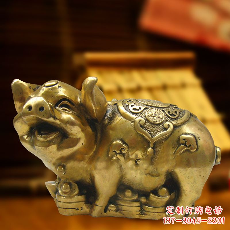 山西招财金猪铜雕-风水生肖动物雕塑企业商场美陈摆件