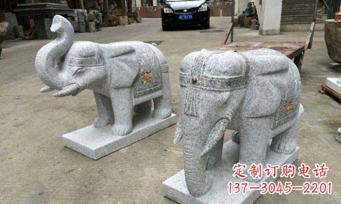 山西招财进宝芝麻灰大象石雕 (2)