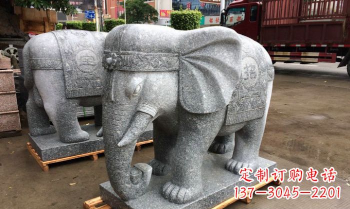 山西招财进宝芝麻灰大象石雕 (3)