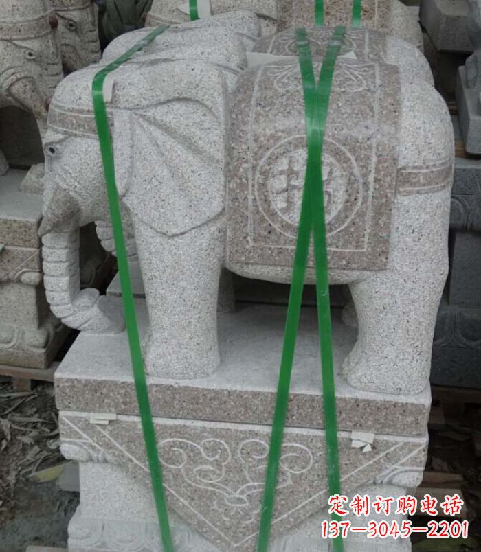 山西招财进宝芝麻灰大象石雕 (4)